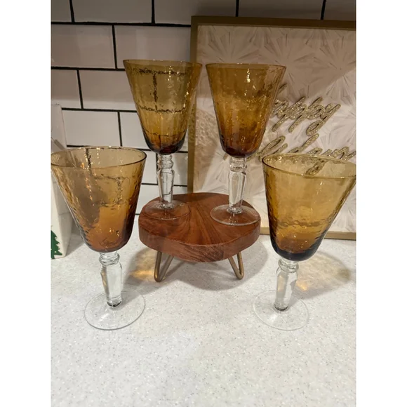 Vintage Artland Iris Amber Water Goblets - Picture 1 of 6